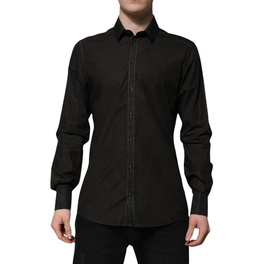 Dolce & Gabbana Black Cotton Jacquard GOLD Collar Dress Shirt Dolce & Gabbana