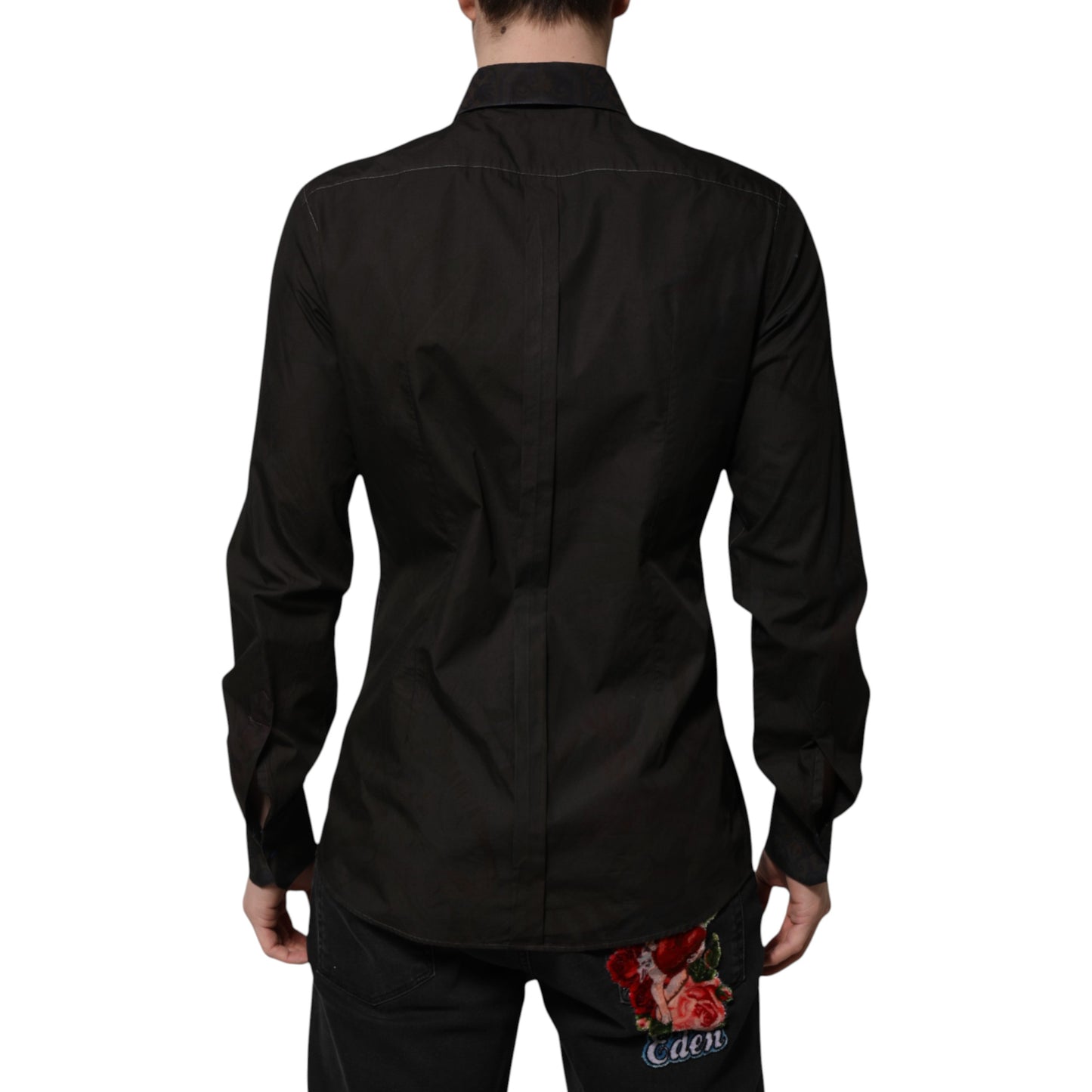 Dolce & Gabbana Black Cotton Jacquard GOLD Collar Dress Shirt Dolce & Gabbana