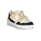 Tommy Hilfiger Bianco leather women's sneaker with white laces and sleek design, shown from a side view.