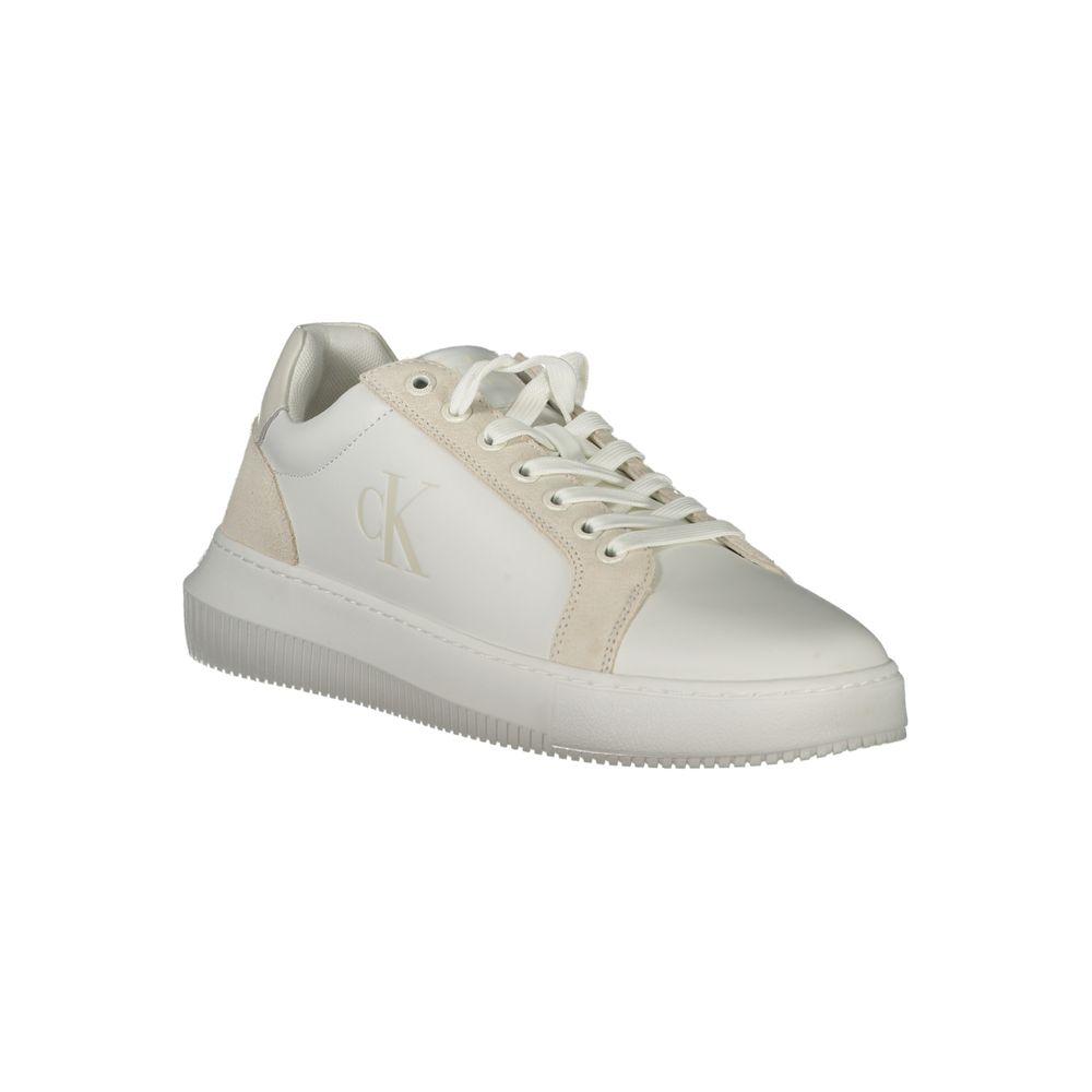 Calvin Klein white polyurethane men's sneaker with sleek design and white laces, casual athletic footwear for everyday wear.
