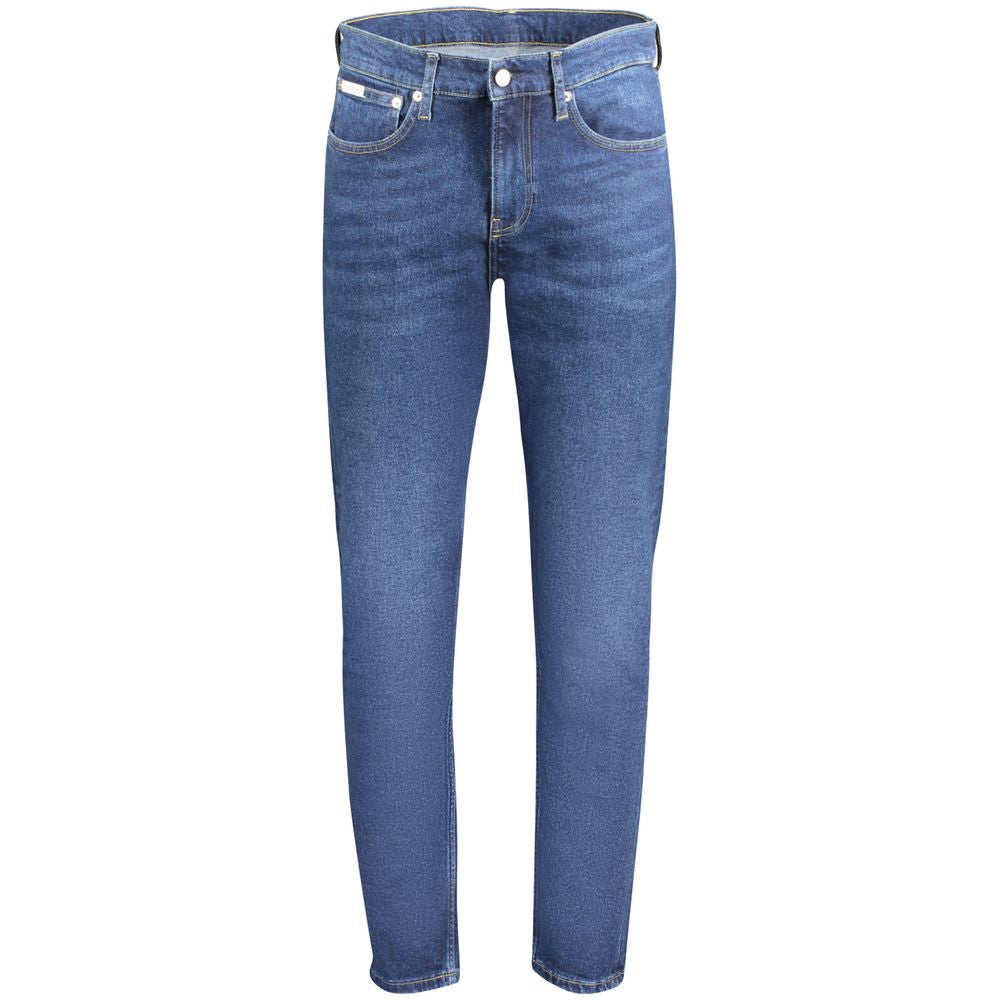 Calvin Klein Blu cotton men's jeans, classic fit with five-pocket design and belt loops, casual denim apparel.