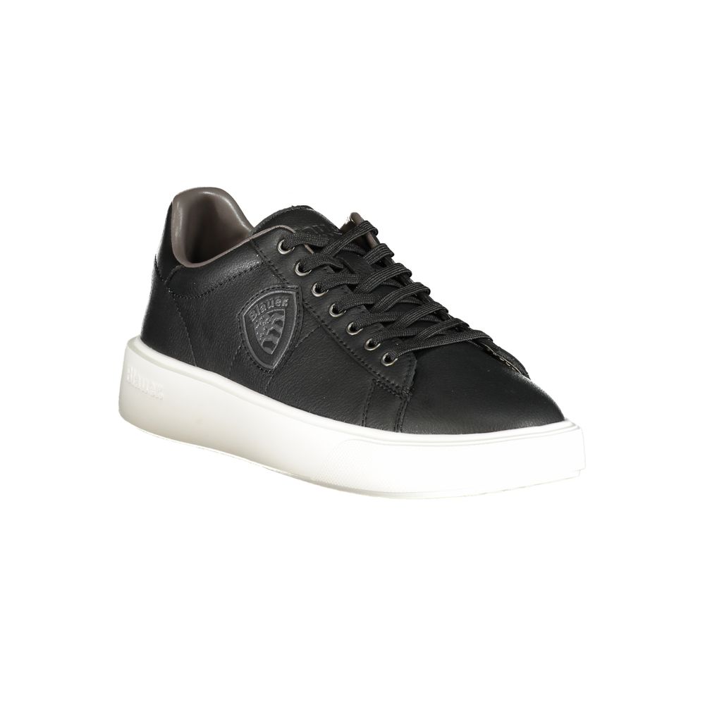 Blauer black polyurethane men's sneaker with sleek design and white sole, showcasing side view and lacing details.