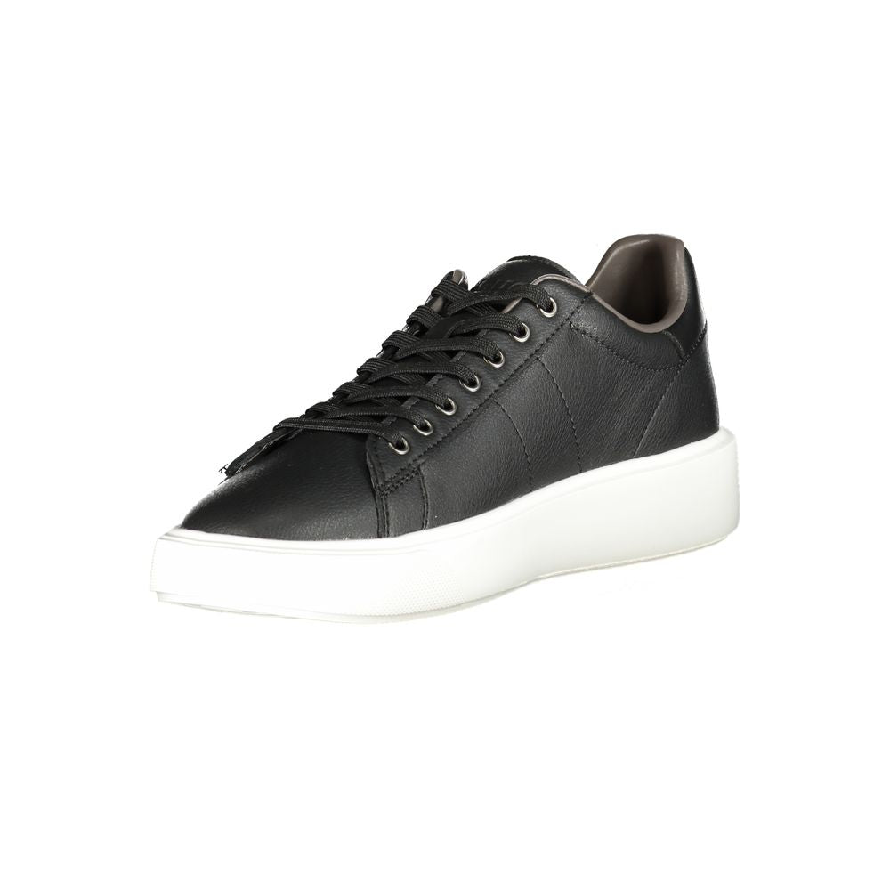 Black polyurethane men's sneaker by Blauer with sleek design and white sole, showcasing the modern athletic style.