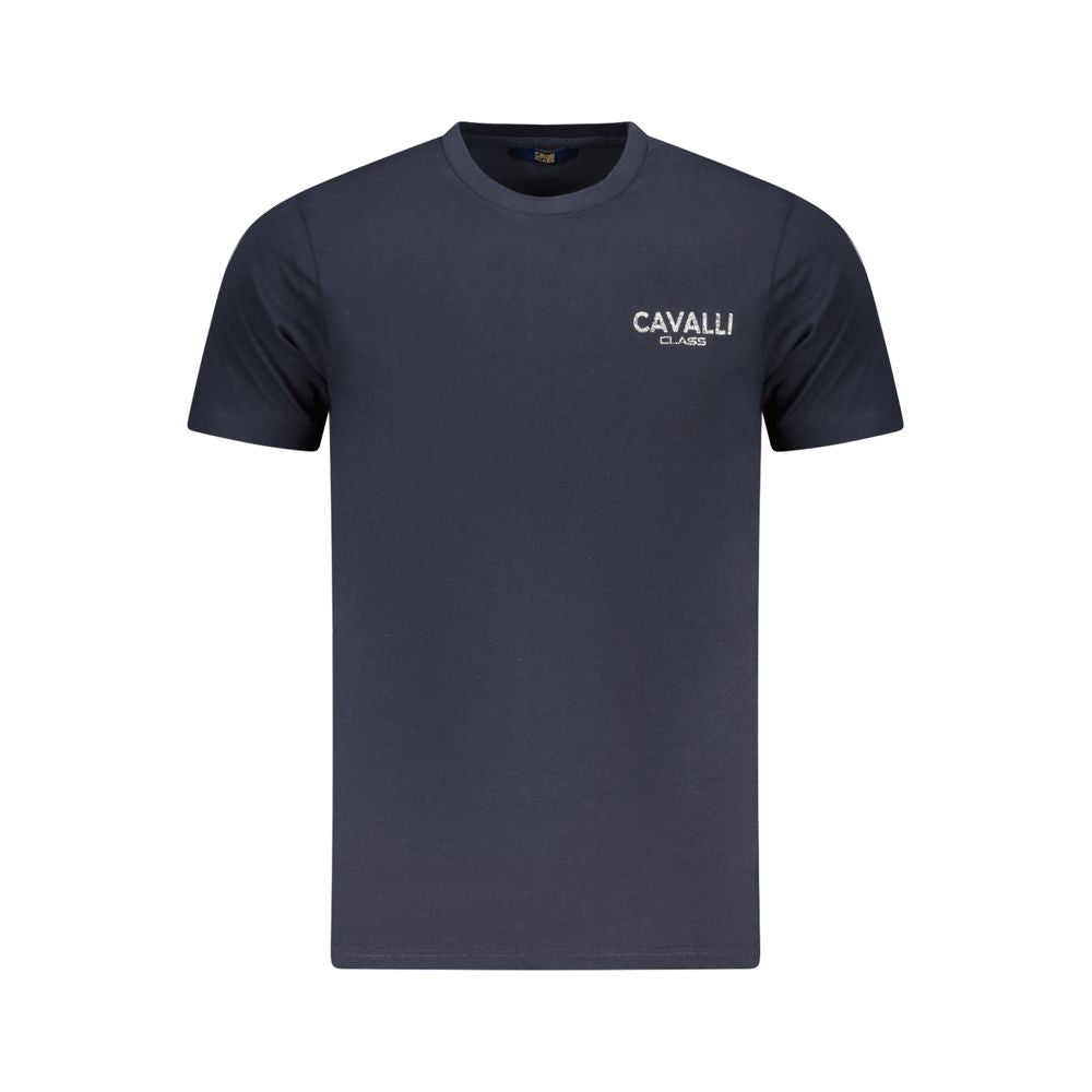Cavalli Class Blu cotton men's T-shirt with a classic fit and round neckline, featuring subtle branding and smooth fabric.