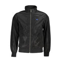 Black La Martina Nero polyester men's jacket with a zip front and stand collar, displayed on a hanger.