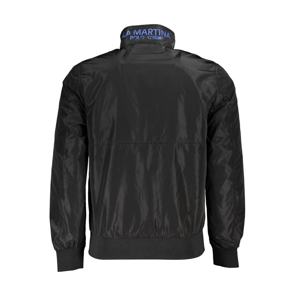 Black La Martina Nero polyester men's jacket with a sleek design and front zipper, suitable for casual or sporty wear.