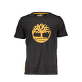Black Timberland organic cotton men's T-shirt with crew neck and short sleeves, casual and eco-friendly style.
