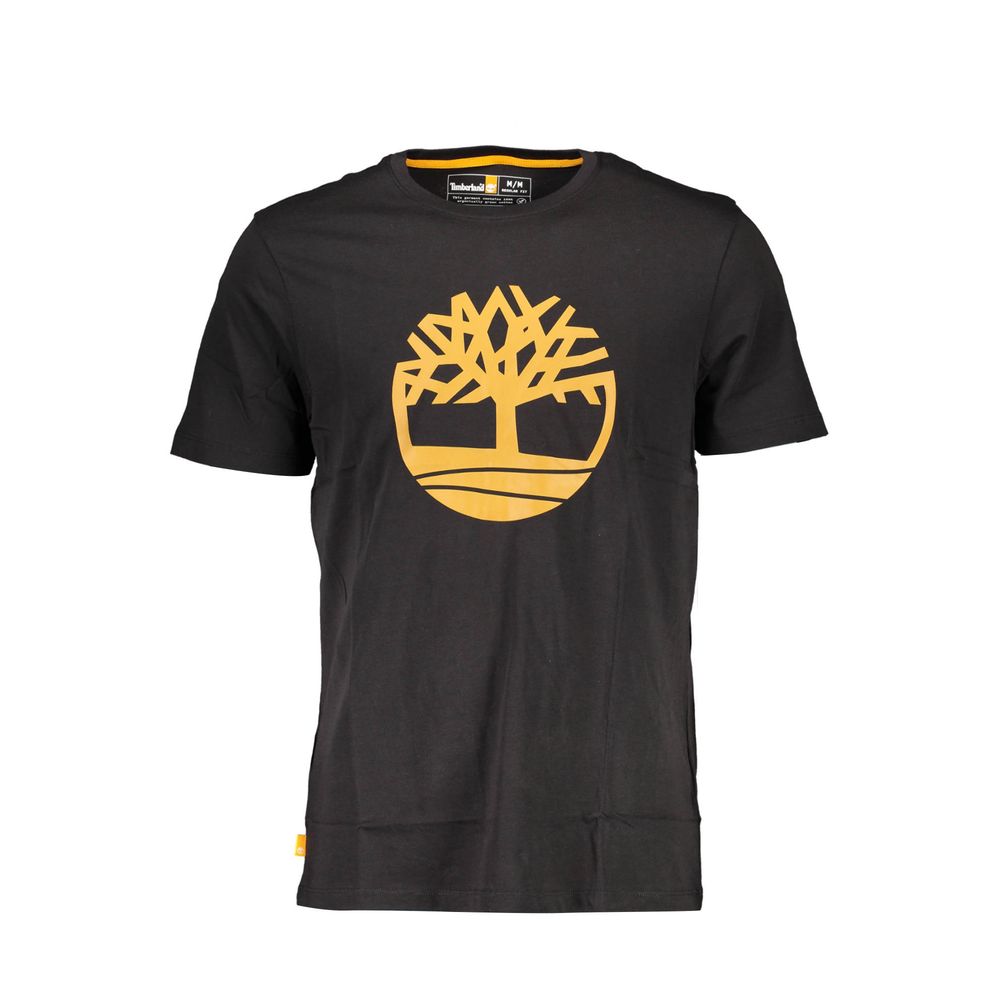 Black Timberland organic cotton men's T-shirt with crew neck and short sleeves, casual and eco-friendly style.