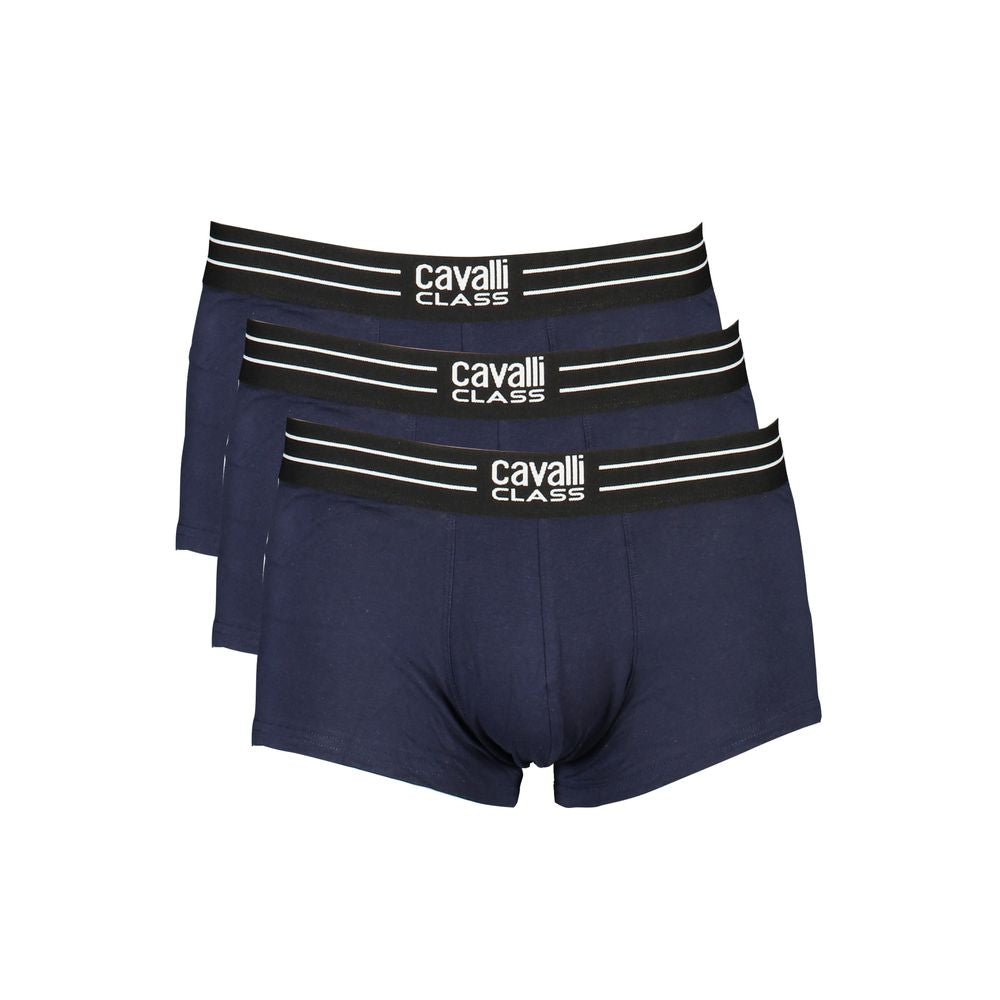 Cavalli Class Blu cotton men's boxer briefs with comfortable fit and elastic waistband, showcasing the stylish design.