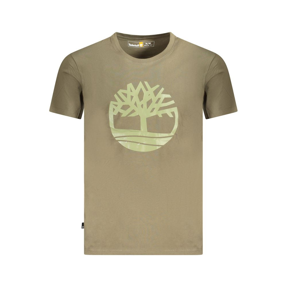 Timberland Verde Cotton Men’s T-Shirt in green, casual fit with short sleeves and round neckline, made of soft cotton fabric.