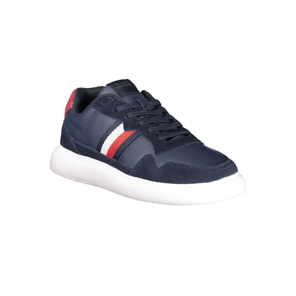 Tommy Hilfiger blue polyurethane men's sneakers with white laces and sporty design, featuring the brand's logo on the side.