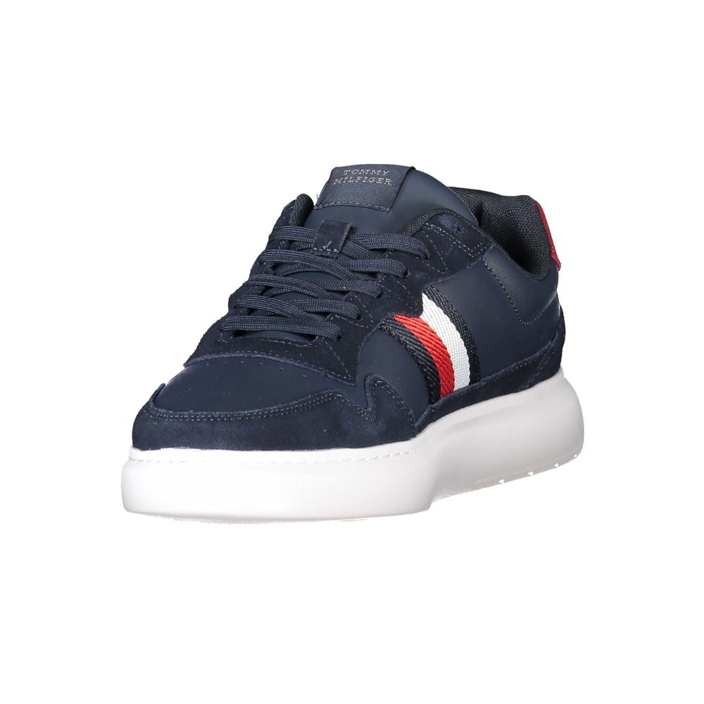 Tommy Hilfiger blue polyurethane men's sneaker with white sole and laces, casual athletic footwear.