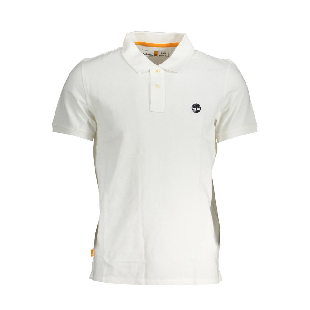 Timberland Bianco Cotton Men’s Polo Shirt, white short-sleeve with collar and buttons, casual and stylish men's clothing.