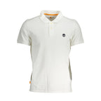 Timberland Bianco Cotton Men’s Polo Shirt, white short-sleeve with collar and buttons, casual and stylish men's clothing.
