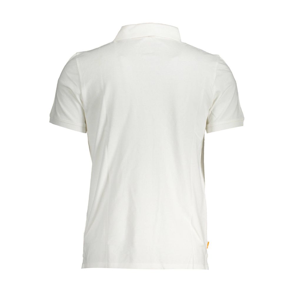 Timberland Bianco Cotton Men’s Polo Shirt displayed on a hanger, featuring classic collar and short sleeves in white fabric.