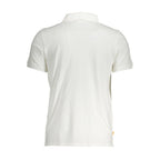 Timberland Bianco Cotton Men’s Polo Shirt displayed on a hanger, featuring classic collar and short sleeves in white fabric.