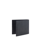 Ferragamo black calf leather Bos Taurus wallet with sleek design and subtle logo detailing.