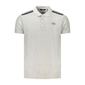 Cavalli Class gray cotton men's polo shirt with a classic collar and short sleeves, displayed on a hanger.