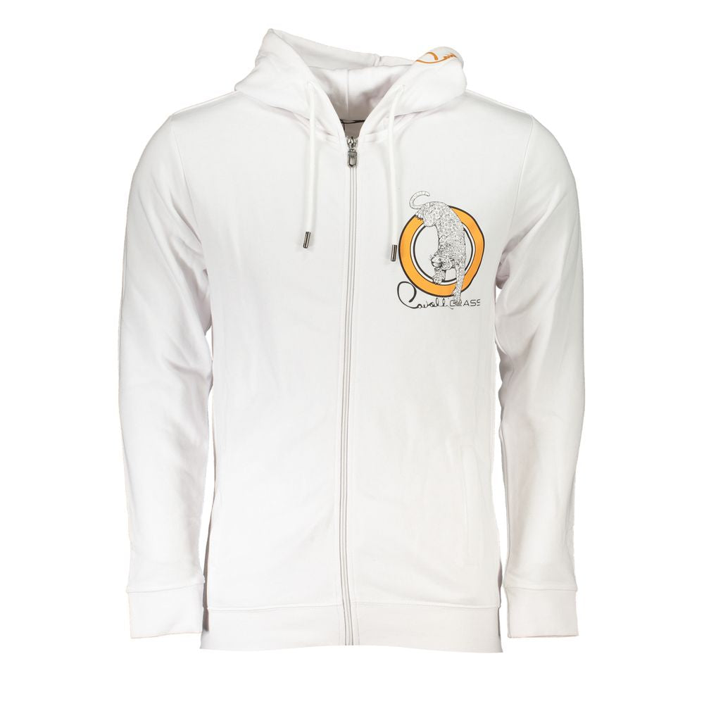 Cavalli Class Bianco cotton men's sweatshirt with a relaxed fit and logo detail, shown on a plain background.