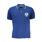 Blue cotton men's polo shirt by North Sails with a classic collar and short sleeves, displayed on a hanger.