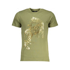 Cavalli Class Verde cotton men's T-shirt with a classic fit and short sleeves, displayed on a white background.