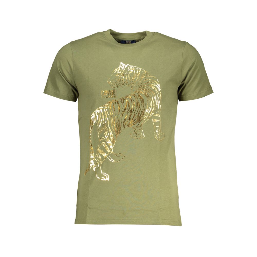 Cavalli Class Verde cotton men's T-shirt with a classic fit and short sleeves, displayed on a white background.