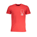 Red cotton men's T-shirt from Cavalli Class with a classic fit and crew neckline, featuring subtle branding details.