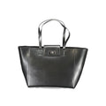 Calvin Klein black recycled polyester women's handbag with sleek design and top handle, featuring subtle branding details.