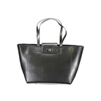 Calvin Klein black recycled polyester women's handbag with sleek design and top handle, featuring subtle branding details.