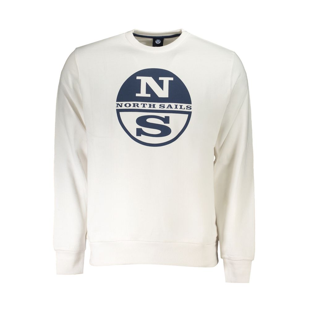 North Sails Bianco cotton men's sweatshirt with a crew neckline and minimalist design, shown on a neutral background.