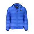 Cavalli Class Blu Poliammide men's jacket with a sleek design, featuring a stand-up collar and front zipper closure.