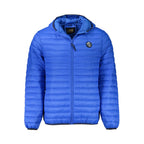 Cavalli Class Blu Poliammide men's jacket with a sleek design, featuring a stand-up collar and front zipper closure.