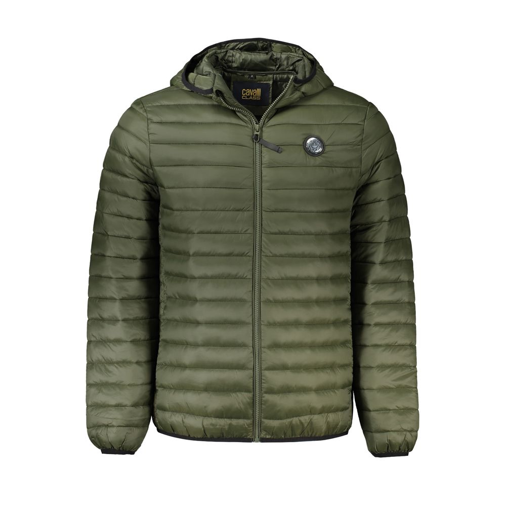 Green Cavalli Class polyamide men's jacket with a sleek design, featuring a front zipper and lightweight fabric.