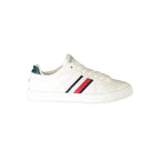 Tommy Hilfiger white leather men's sneaker with a sleek design and casual style, featuring the brand's logo on the side.