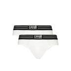 White cotton men's briefs by Cavalli Class, showing the comfortable fit and simple design with the branded waistband.