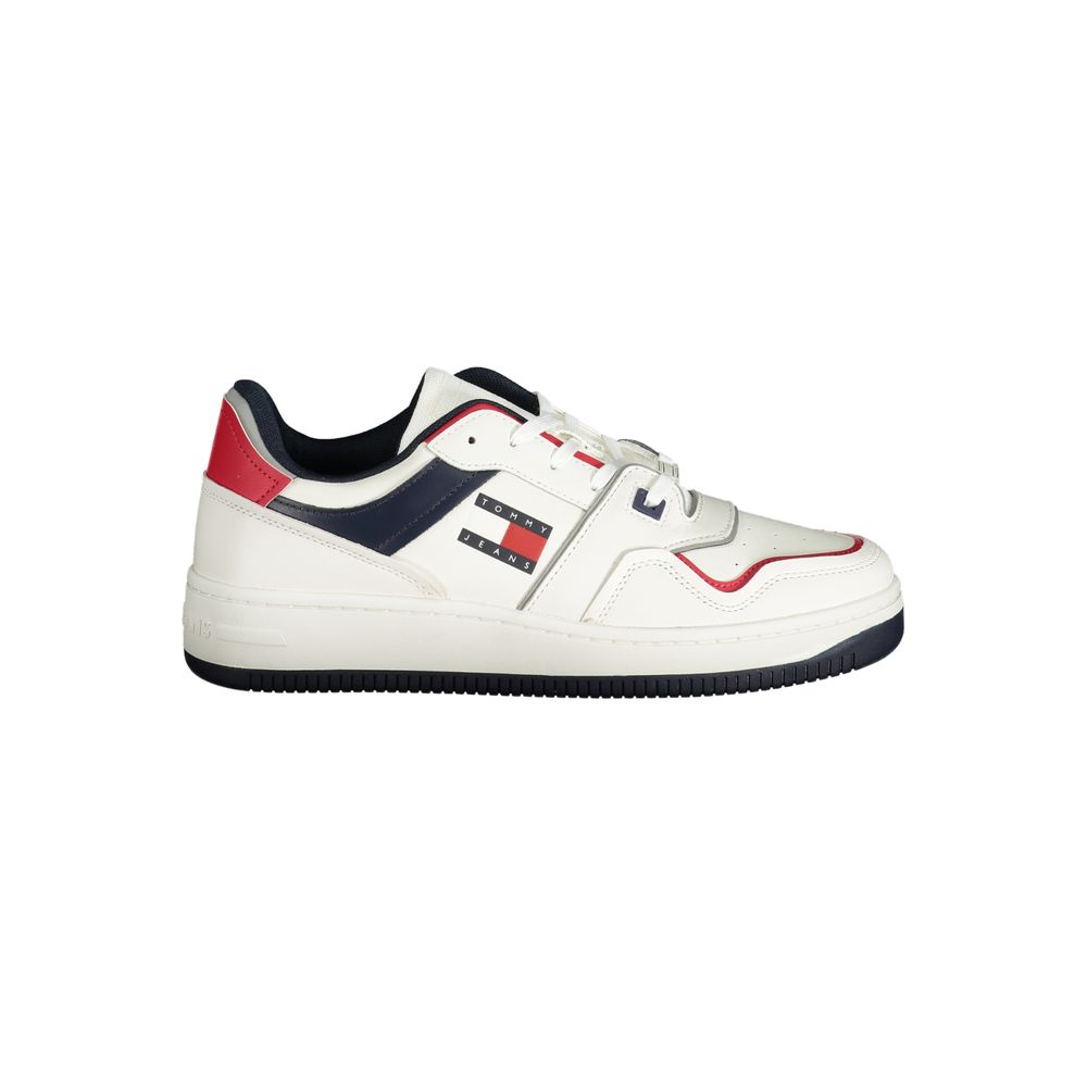 Tommy Hilfiger Bianco men's polyurethane sneaker with white design and lace-up closure, stylish casual footwear.