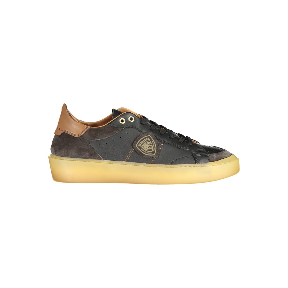 Black Blauer Nero leather men's sneaker with sleek design and lace-up closure, showcasing premium leather material.
