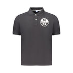 Black cotton men's polo shirt by North Sails, featuring a classic fit and collar, shown on a plain background.