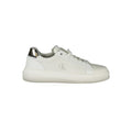 Calvin Klein Bianco Donna sneaker with white polyurethane upper and sporty design, shown from a side view.