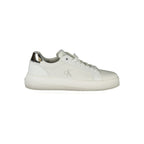 Calvin Klein Bianco Donna sneaker with white polyurethane upper and sporty design, shown from a side view.