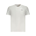 White cotton men's T-shirt by Fila, featuring a classic crew neck and simple design, displayed on a plain background.