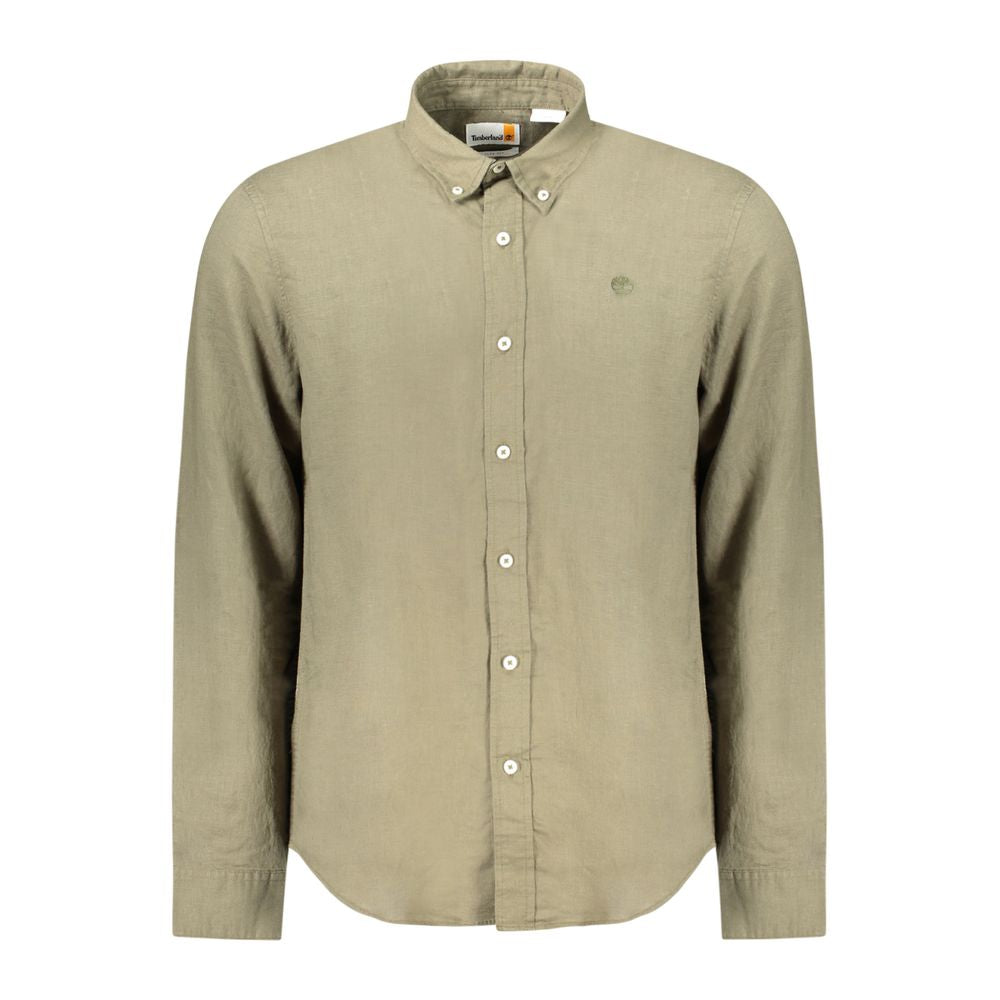 Timberland Verde Linen Men’s Shirt in green, lightweight fabric, button-up style, with collar and long sleeves.