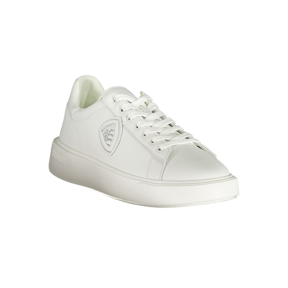 White Blauer men's polyurethane sneaker with sleek design and durable construction, featuring laces and a rubber sole.