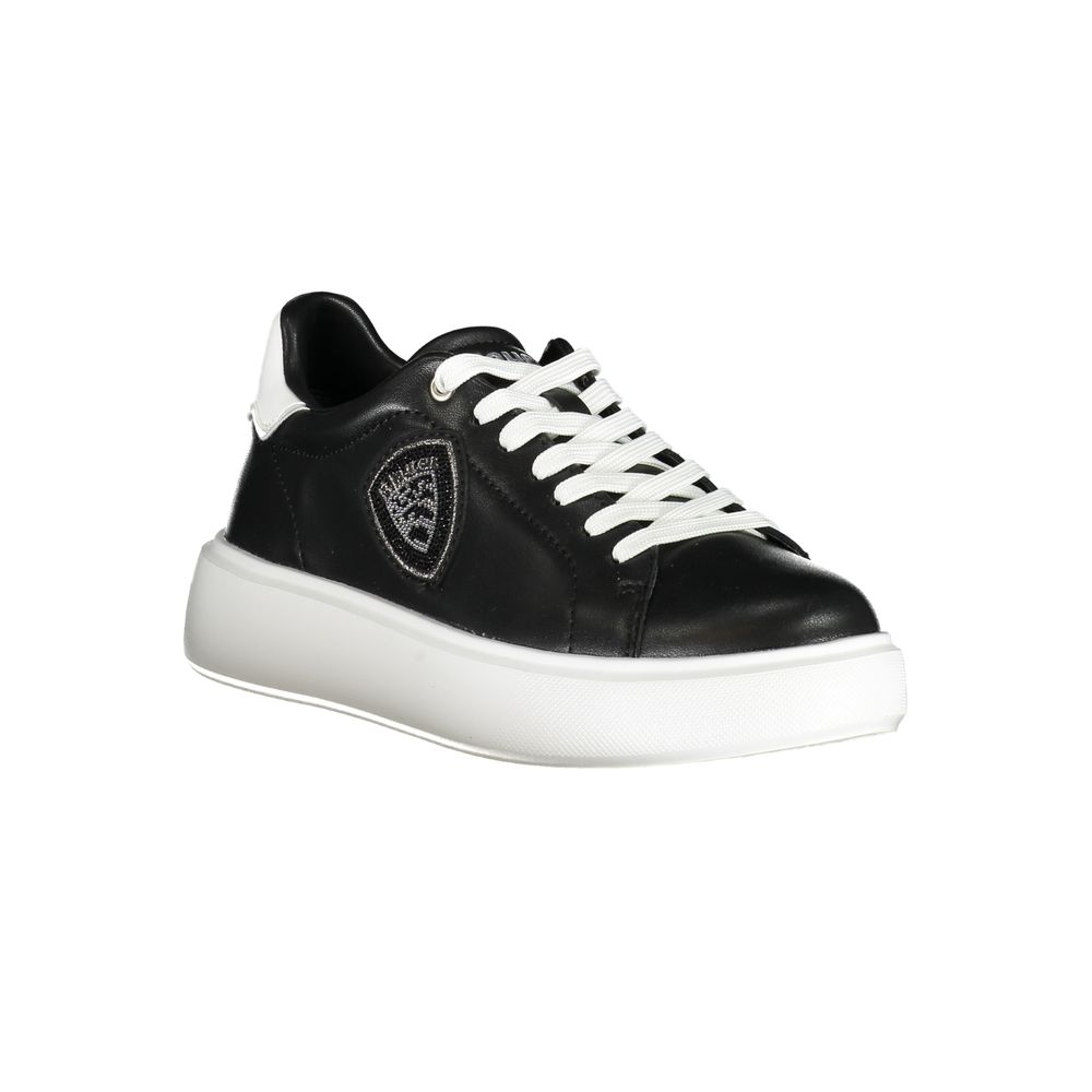 Black Blauer Nero polyurethane women’s sneaker with sleek design and comfortable fit, shown from a side angle.