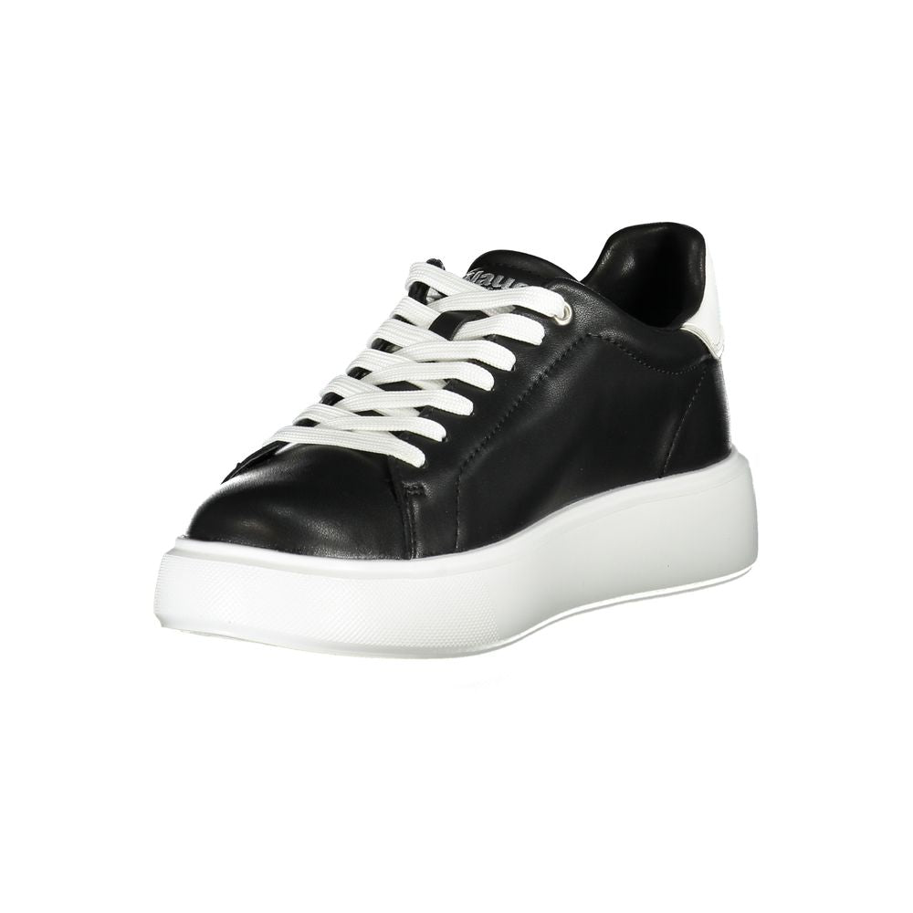 Blauer Nero women's sneaker made of black polyurethane with white sole, stylish casual footwear with laces and modern design.
