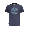 Blue cotton men's T-shirt by Timberland, featuring a classic fit with short sleeves and a crew neckline.