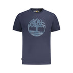 Blue cotton men's T-shirt by Timberland, featuring a classic fit with short sleeves and a crew neckline.