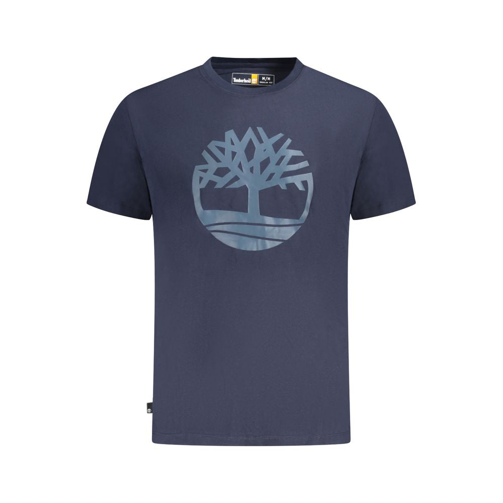 Blue cotton men's T-shirt by Timberland, featuring a classic fit with short sleeves and a crew neckline.