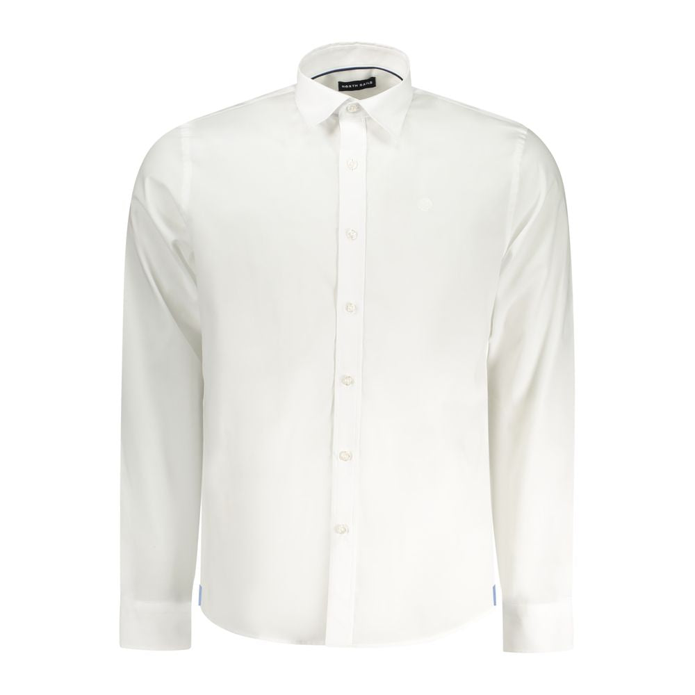 White cotton men's shirt by North Sails, featuring a classic collar and button-down front, displayed on a hanger.