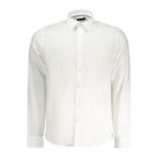 White cotton men's shirt by North Sails, featuring a classic collar and button-down front, displayed on a hanger.